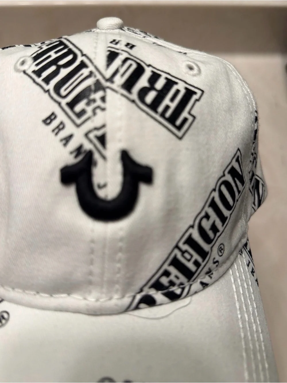 True Religion White Baseball Cap with Black Logo Print